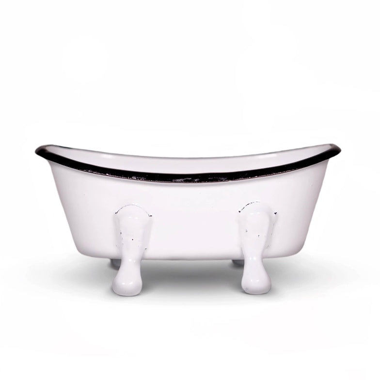 image of soap dish that looks like a white claw foot bathtub