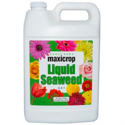 image of white rectangular plastic jug with handle and lid on the top.  Label on front has product name and images of several different color flowers.