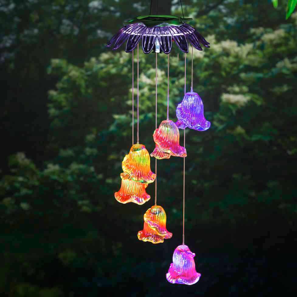 image of a solar mobile lit up at night