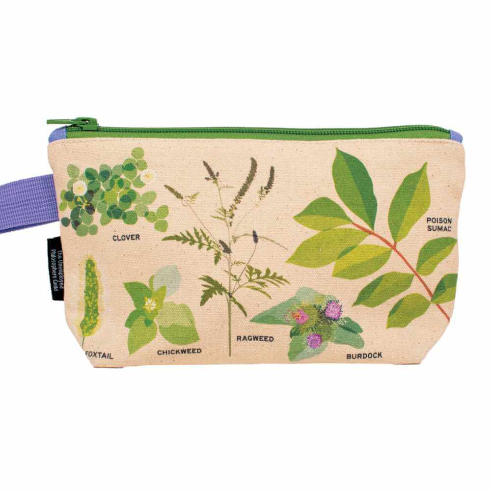 image of a rectangular zipper bag with images of plants on it