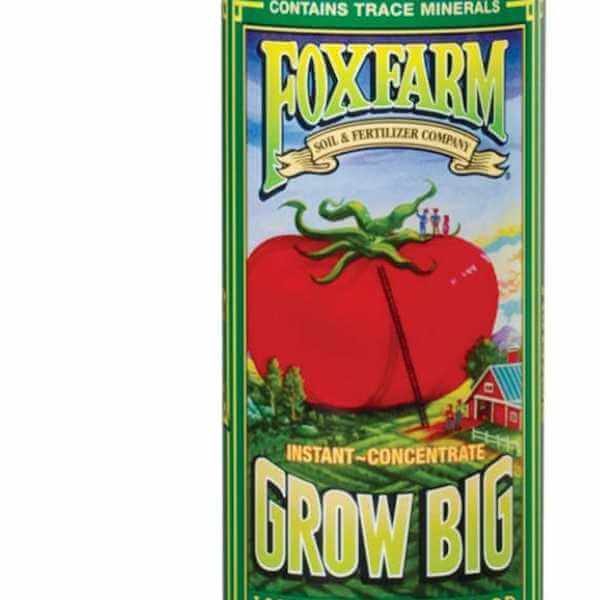 close up image of label from Fox Farm Grow Big plant food with drawing of giant tomato