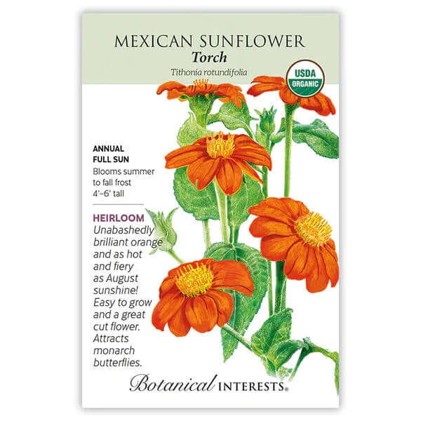 image of seed packet with drawings of flowers with bright orange petals