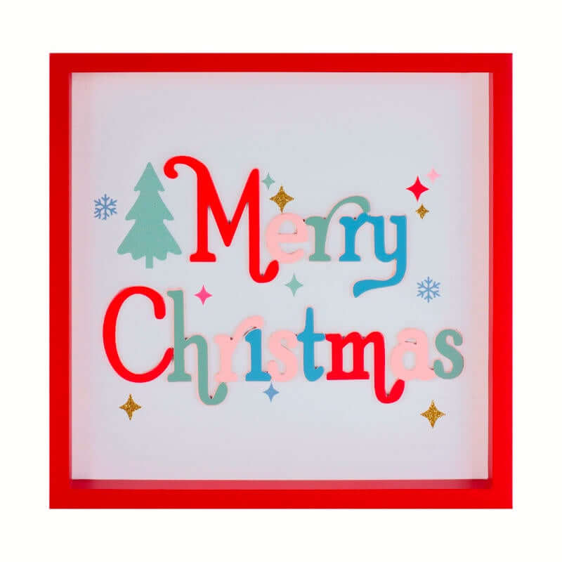 Framed artwork with 'Merry Christmas' text and festive elements on a white background