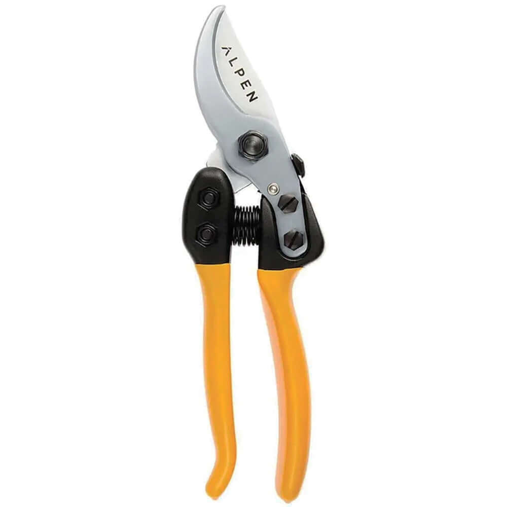 image of pruner with yellow handles and stainless steel blades