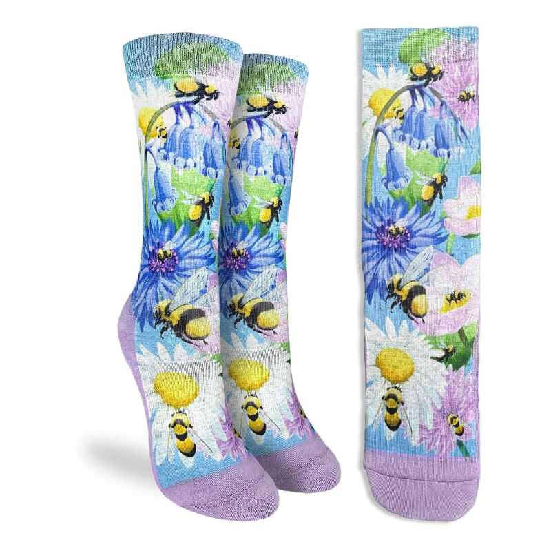 Colorful socks with bee and flower design 