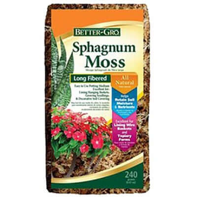 Bag of Better-Gro Sphagnum Moss with gardening imagery on a white background