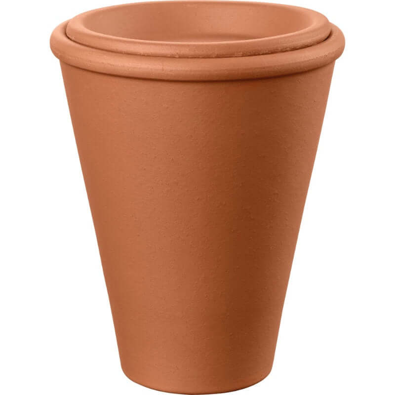 image of tapered clay pot with rimmed lid