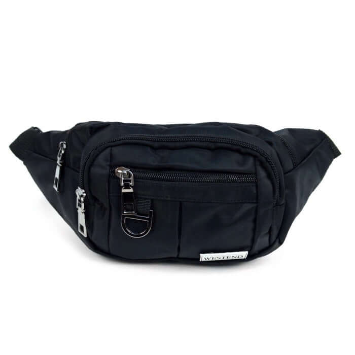 image of black canvas fanny pack with zippers