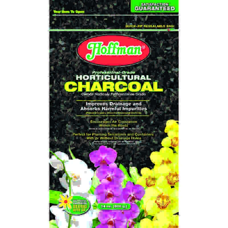 Hoffman Horticultural Charcoal packaging with flowers on a white background
