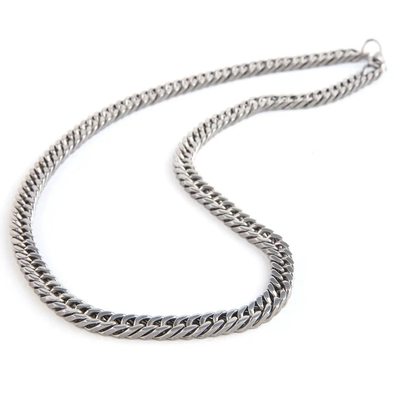 Silver chain necklace on a white background