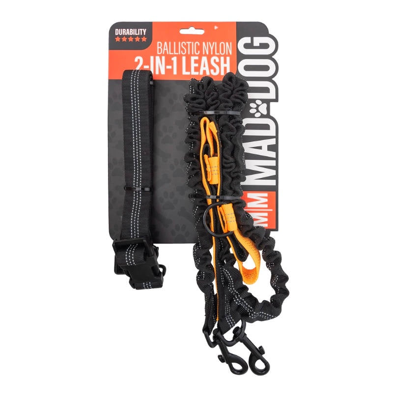 Ballistic nylon 2-in-1 leash with packaging on a white background