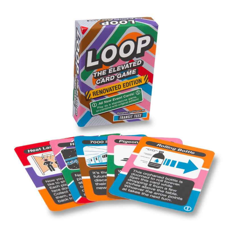 Card game packaging and cards with &#39;LOOP&#39; branding on a white background