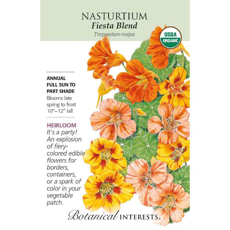 packet with yellow, peach and orange nasturtium blooms
