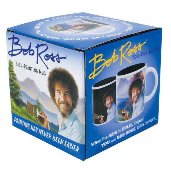 gift box with images of Bob Ross and the Bob Ross mug, with Bob Ross&#39; signature