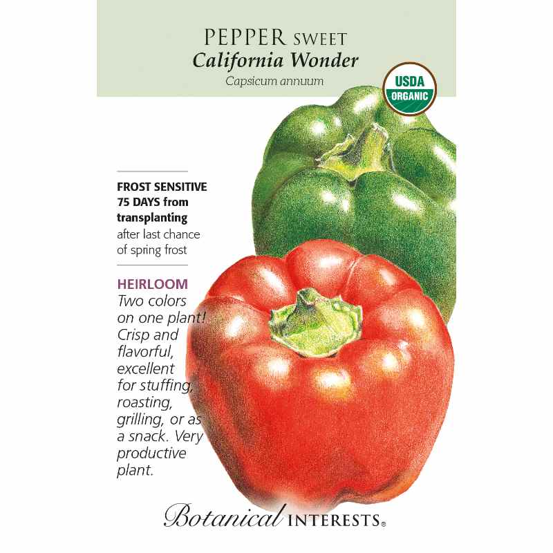 seed pack with drawing of red and green bell peppers