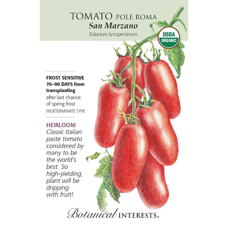 seed pack with drawing of oblong roma tomatoes