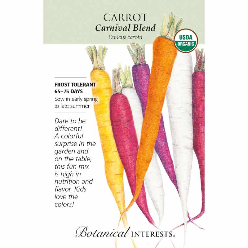 seed pack with drawing of multicolor carrots
