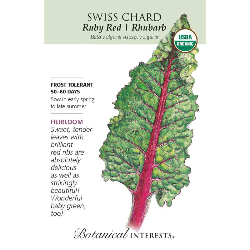 seed pack with drawing of red and green chard leaf