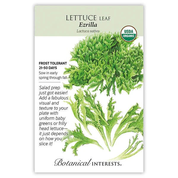 image of seed packet with drawing of many frilly lettuce leaves