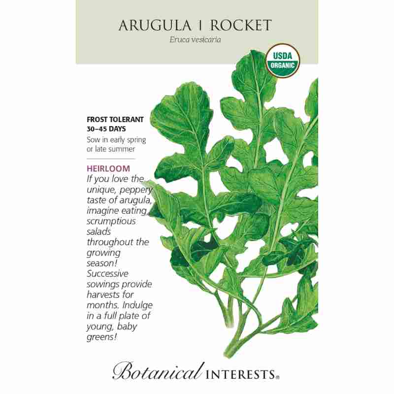 seed pack with drawing of rocket arugula leaves