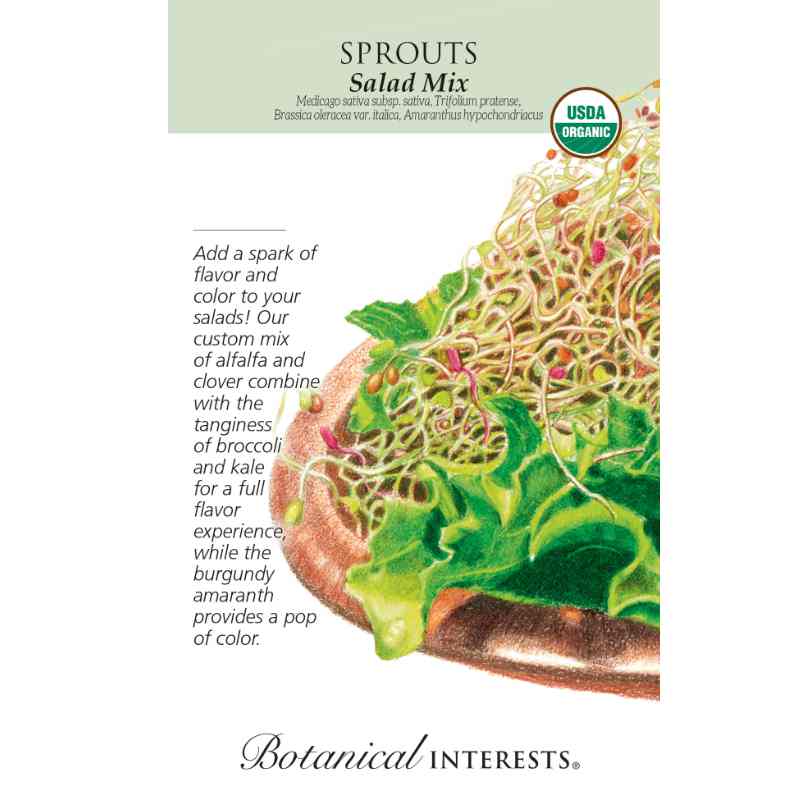 packet with drawing of sprout filled salad
