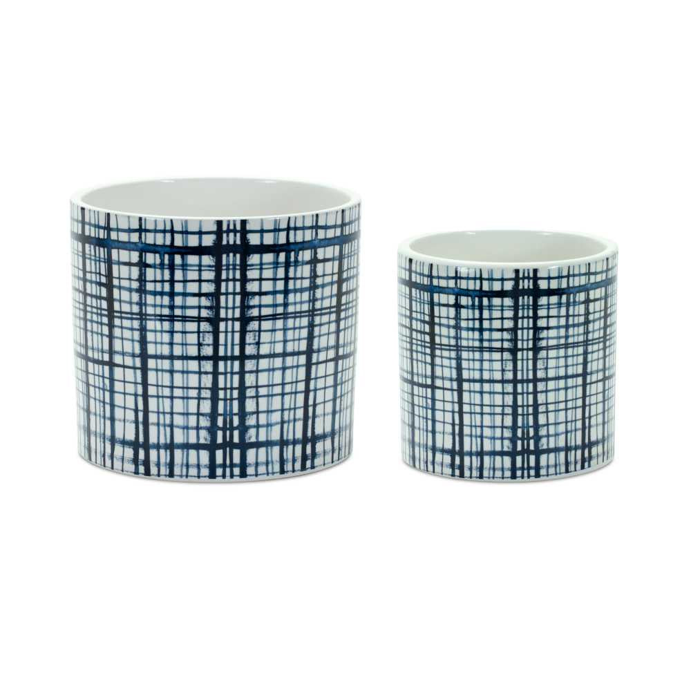 Cylinder Pot with Blue Weave Design - 2 sizes
