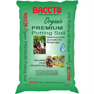 image of rectangular bag of soil in green color, with baccto logo and name of soil on front of bag