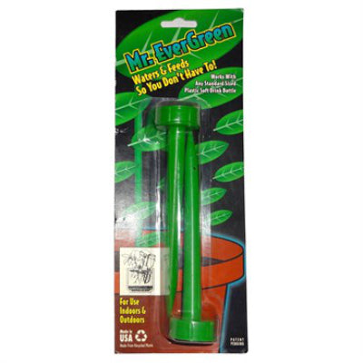 image of two green plastic watering tubes on sale card with name and description