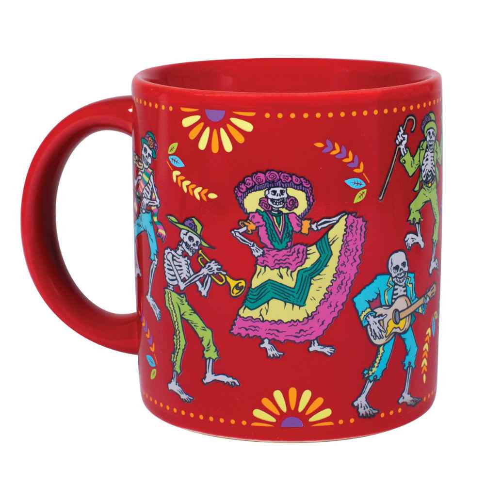 image of the left side of the mug after you pour a hot beverage into it with the colorful figures visible