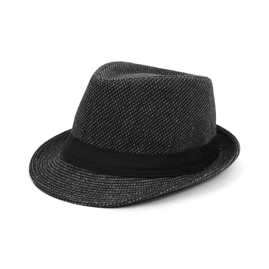 image of fedora in knitted black and grey