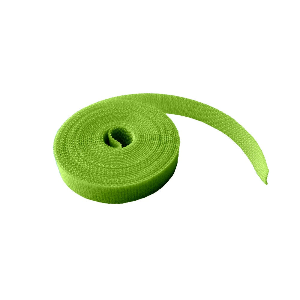 image of roll of narrow hook and loop style tape in bright green