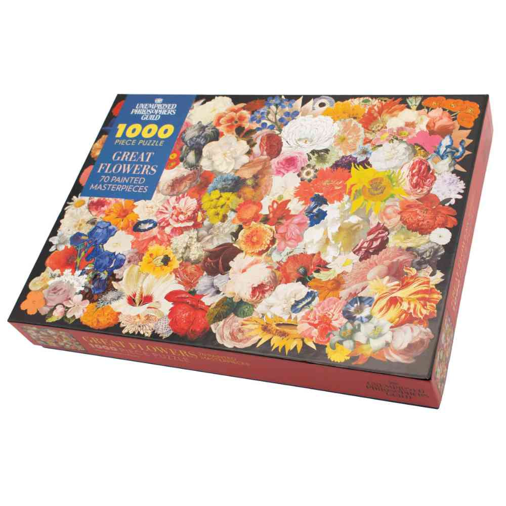 image of puzzle box with photos of several different color flowers on the front of the box