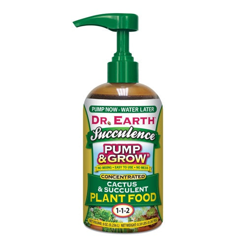 bottle with pump, Dr Earth Logo and product name