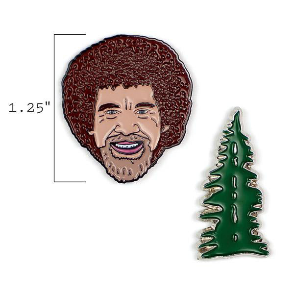 image of two pins, showing that the height of the bob ross head pin is one and a quarter inches tall