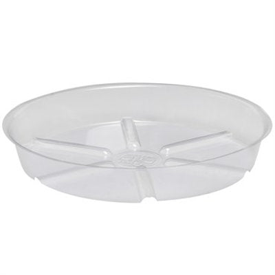 clear plastic saucer with bottom ridges and 1 inch sides