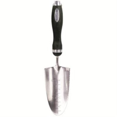 trowel with black and silver handle