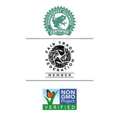image of the logos of the Rainforest Alliance, Fair Trade Federation and Non GMO Project