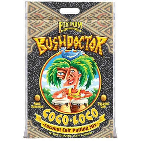 image of bag with cartoon of a man with green leaves for hair playing the drums along with the name of product in big yellow and black letters