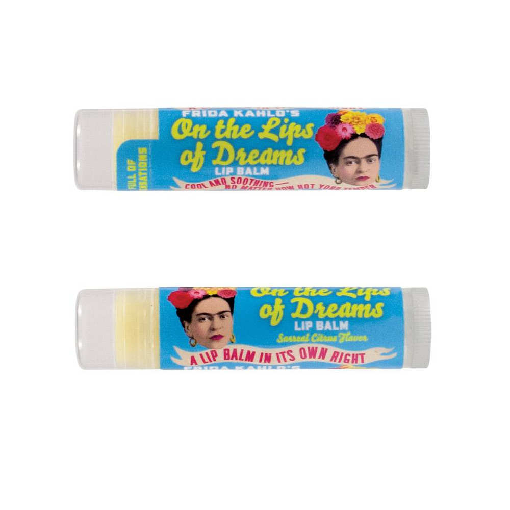 two images of the Frida lip balm, front and back