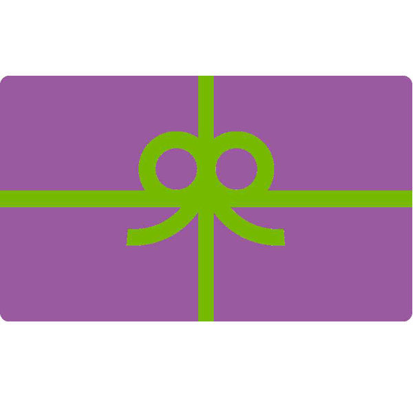 purple rectangle with bright green ribbon and bow