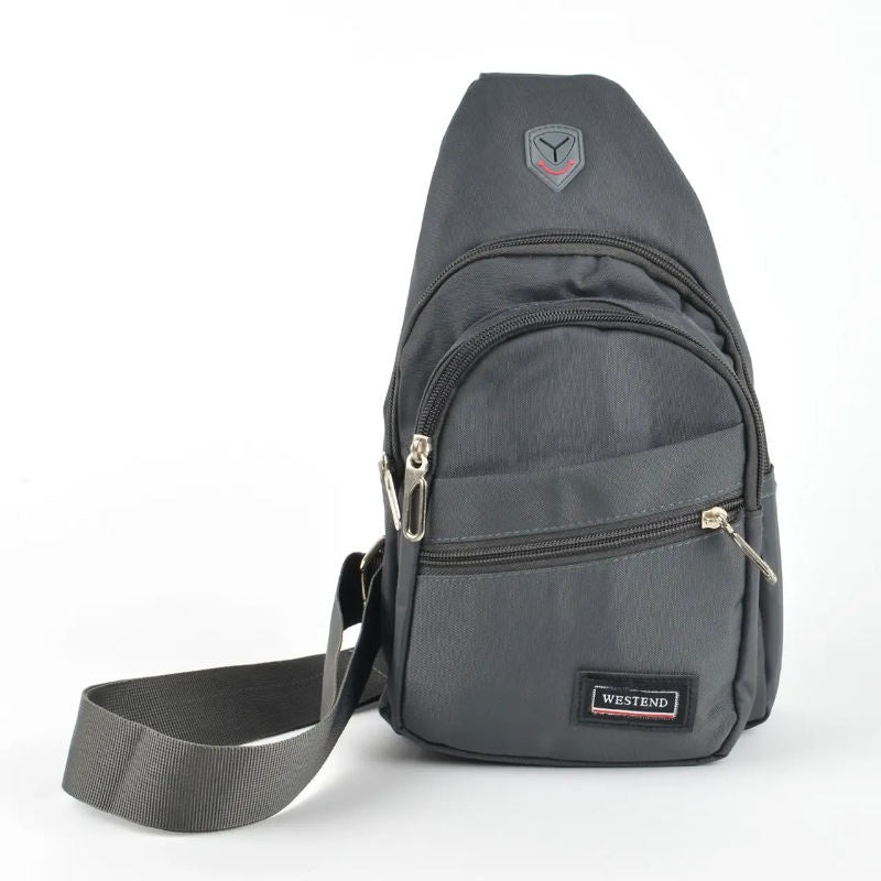 image of grey canvas backpack with adjustable strap