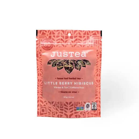 image of rectangular pouch in a peach color with logo and information in white and dark peach text