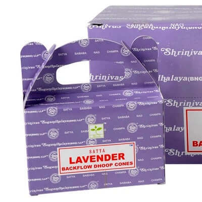 image of a purple box with cardboard handle with a label stating lavender scent