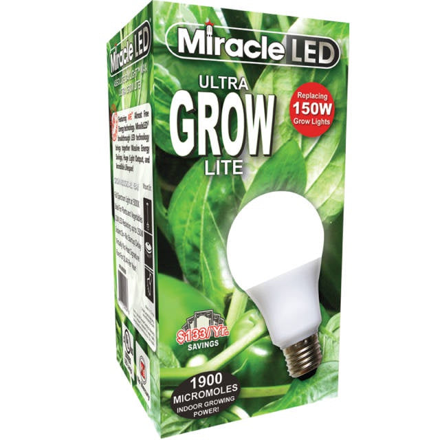 image of box with images of leaves on the outside, along with a picture of an LED bulb, and logo and name of product