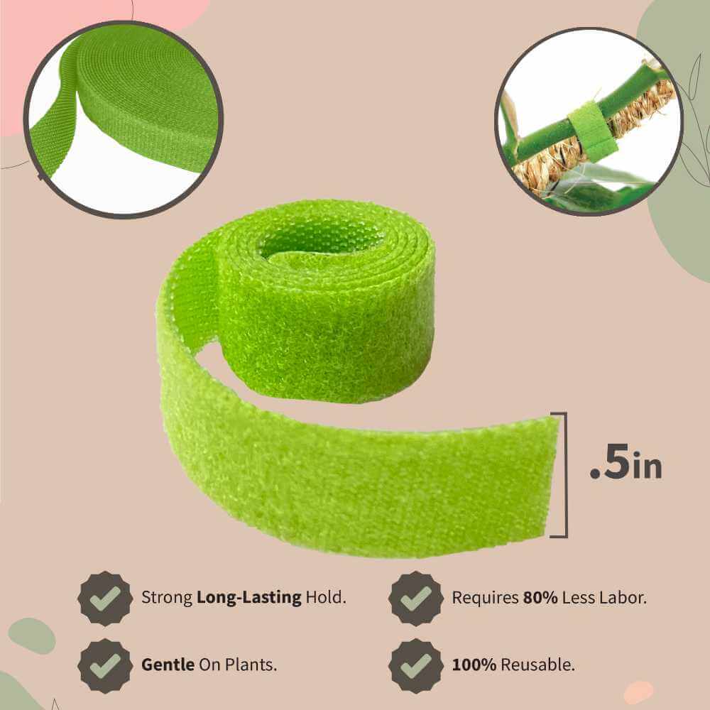 image of roll of narrow hook and loop style tape in bright green