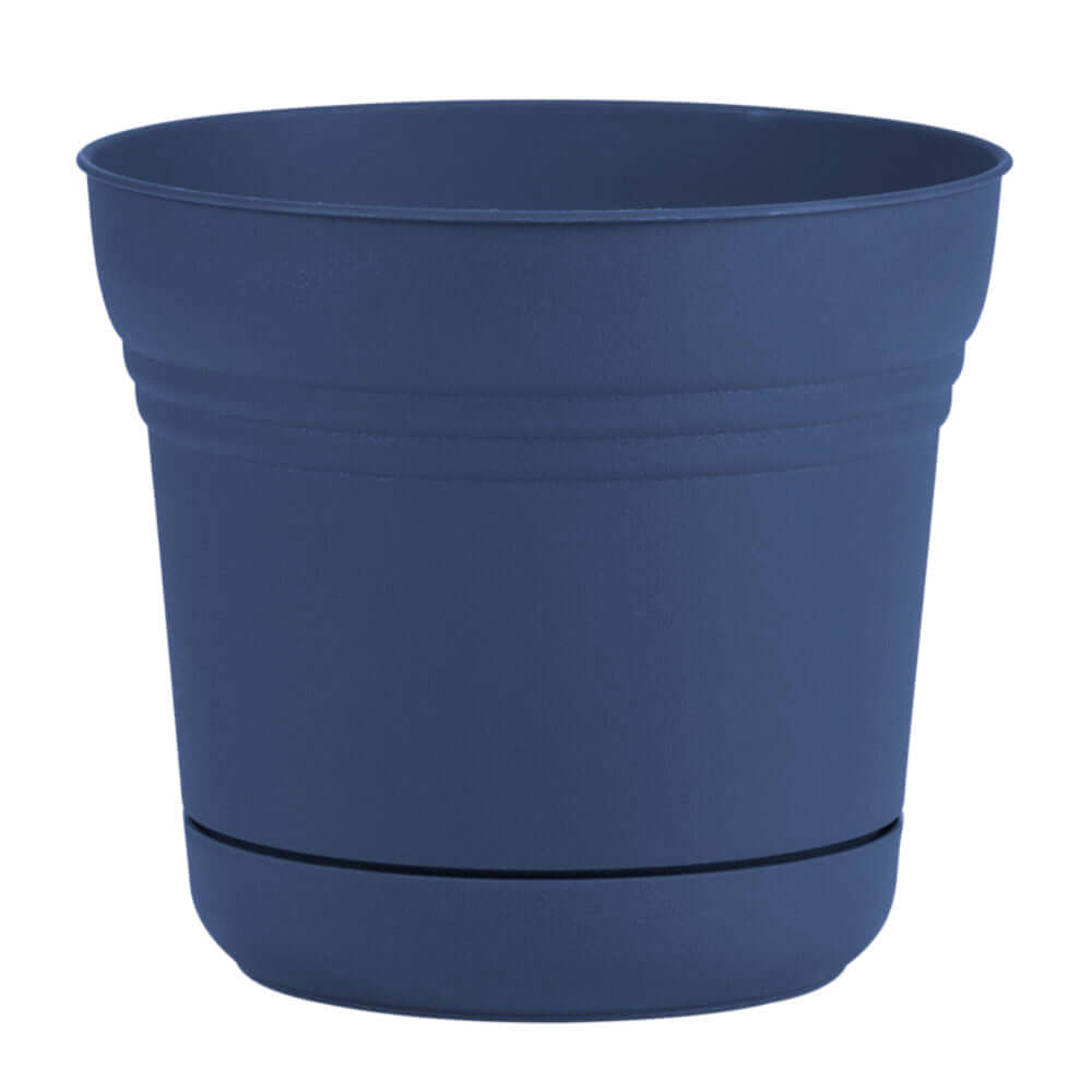 image of round pot with integrated saucer in a classic deep blue color