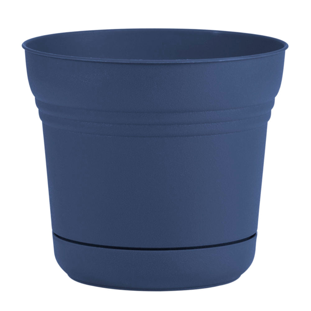 image of round pot with integrated saucer in a classic deep blue color